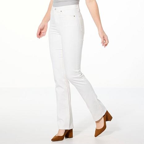 DG2 by Diane Gilman Soft and Sleek Denim Baby Bootcut 5-Pocket Jean - White - Size 20 Tall
