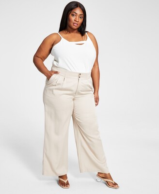 Bar III Trendy Plus Size Pleated Twill Wide-Leg Pants, Created for Macy's -  ShopStyle
