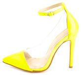 Thumbnail for your product : Charlotte Russe Ankle Strap Lucite Pointed Cap-Toe Pumps