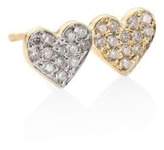 Thumbnail for your product : Sydney Evan Small Pavé Double Heart Diamond & 14K Yellow Gold Single Earring Stud