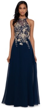 betsy & adam embellished embroidered gown