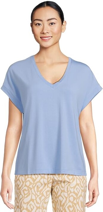 Tommy Bahama Kauai V-Neck Short Sleeve Women's Clothing Big Sky Blue : LG (US 12-14), Modal/Polyester/Spandex