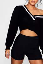 Thumbnail for your product : boohoo Plunge V Neck Stripe Trim Crop Jumper