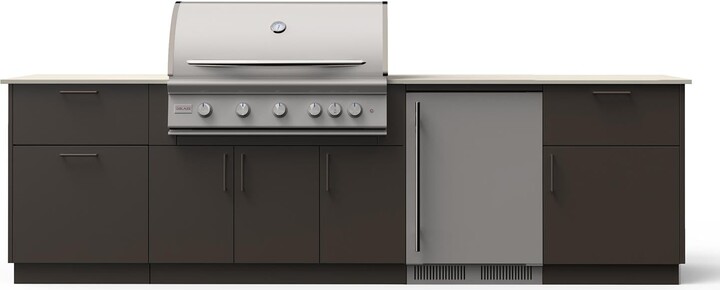 Blaze Morning Glow 10-Ft Outdoor Kitchen Island w/ 40" LTE+ Propane Grill, Fridge in Architectural Bronze w/ Aeris Countertop