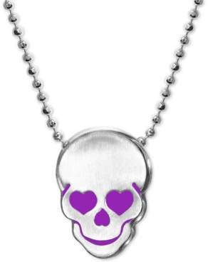 Alex Woo Enamel Heart Skull 16" Pendant Necklace in Sterling Silver