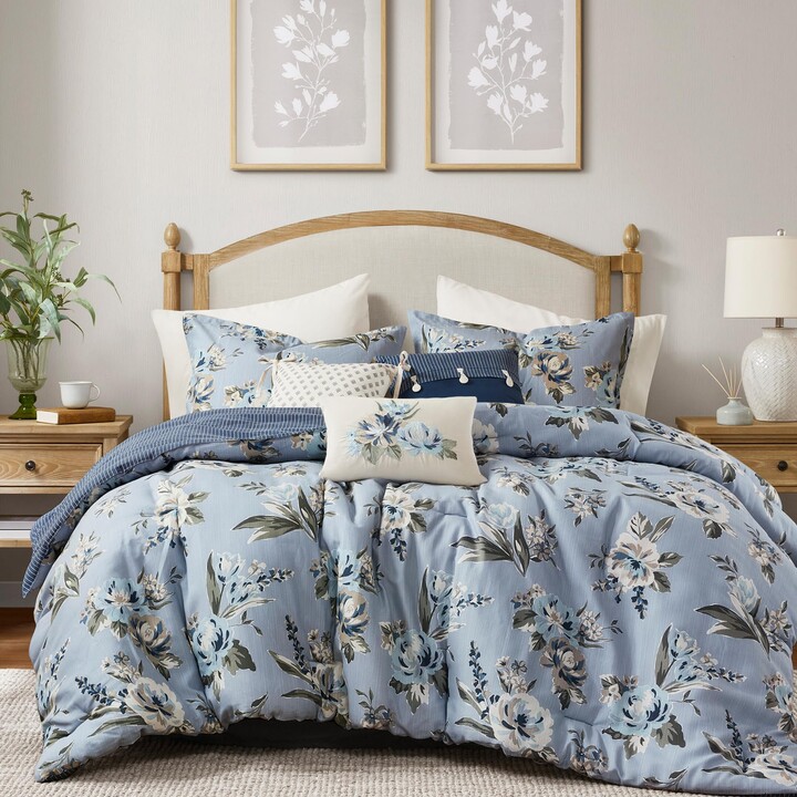 Madison Home USA Queen Comforter Set Vintage Floral Reversible Comforters Queen Size Bed