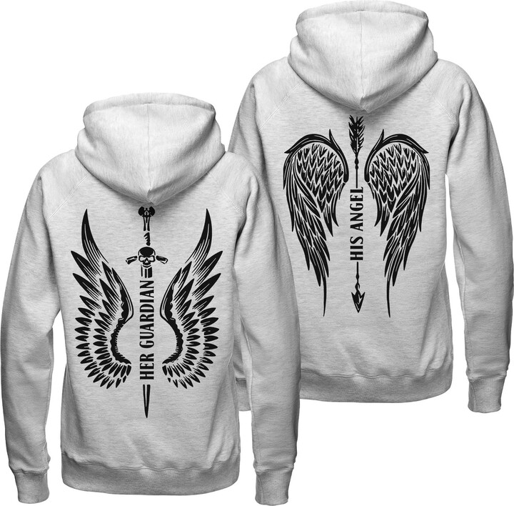 Her Guardian His Angel Couple Hoodie Watercolor Wings