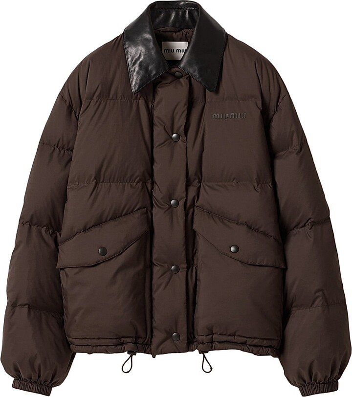 Miu Miu Women's Technical Pongé Cropped Down Jacket - Brown - Size 4