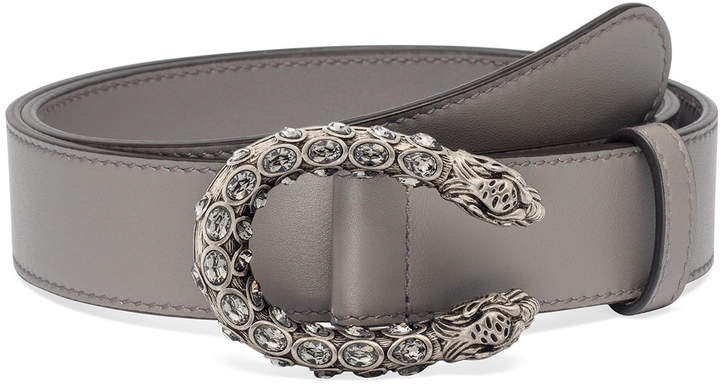 gucci leather belt with crystal dionysus buckle