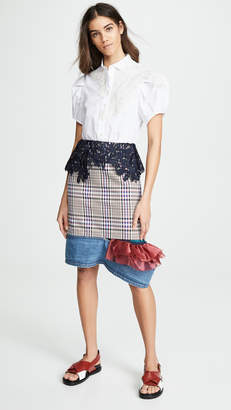 Kolor Plaid Contrast Hem Skirt