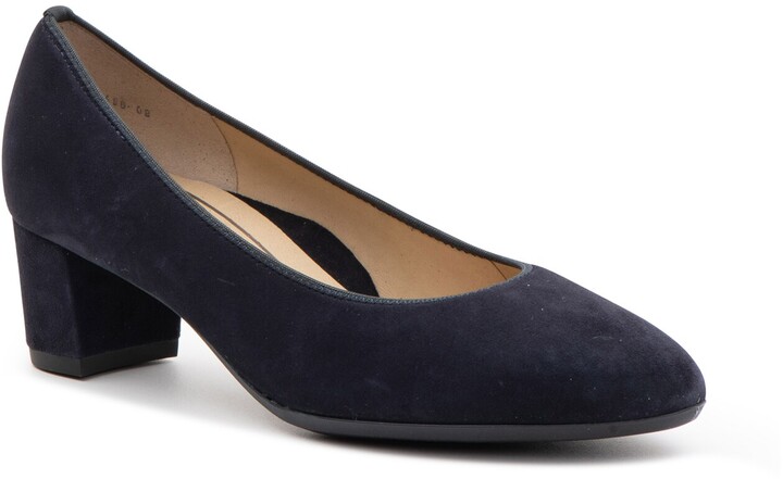 navy suede block heels