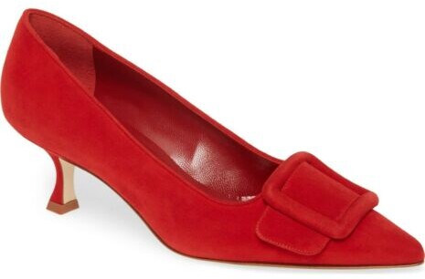 Manolo blahnik maysale red buckle pumps 39.5 40 40.5 i love shoes 50 mm