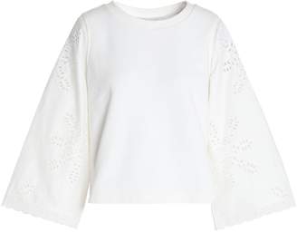Claudie Pierlot Broderie Anglaise Poplin-paneled Cotton-terry Top