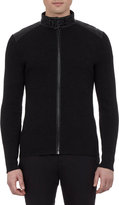 Thumbnail for your product : Ralph Lauren Black Label Leather-trim Zip-front Sweater