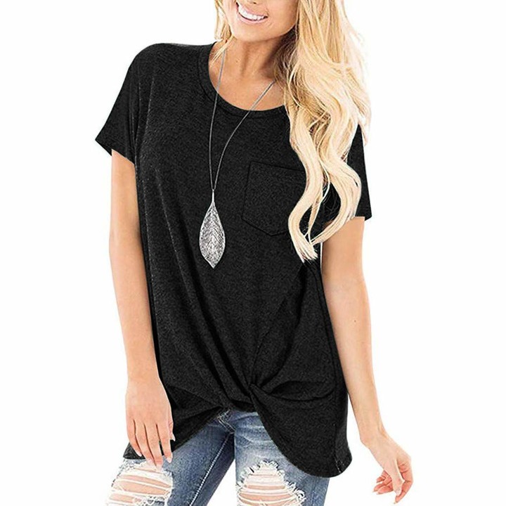 Betory Womens Casual Tops Plus Size T Shirts Short Sleeve Summer Comfy  Twist Side Knot Tunic Blouses Tee Black - ShopStyle
