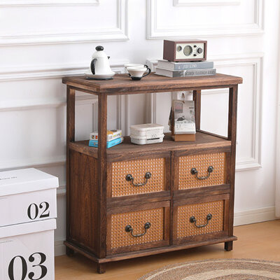 Dakota Fields Burlywood Solid Wood+Rattan Sideboard