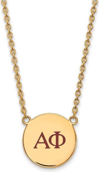 Black Bow Jewelry Co. BlackBowJewelry14kYellowGoldPlatedSterlingSilverAlphaPhiGreekLifeEnameledRedLettersLargeDiscNecklace18Inch