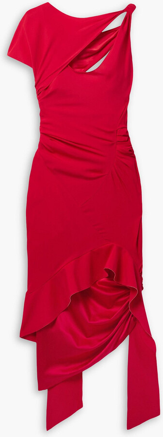Commission Asymmetric cutout stretch-silk satin midi dress