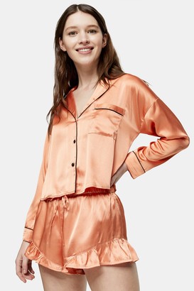 Topshop Apricot Satin Shorts Frill Pajama Set