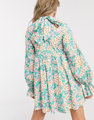 House Of Stars swing dress with balloon sleeves in vintage floral