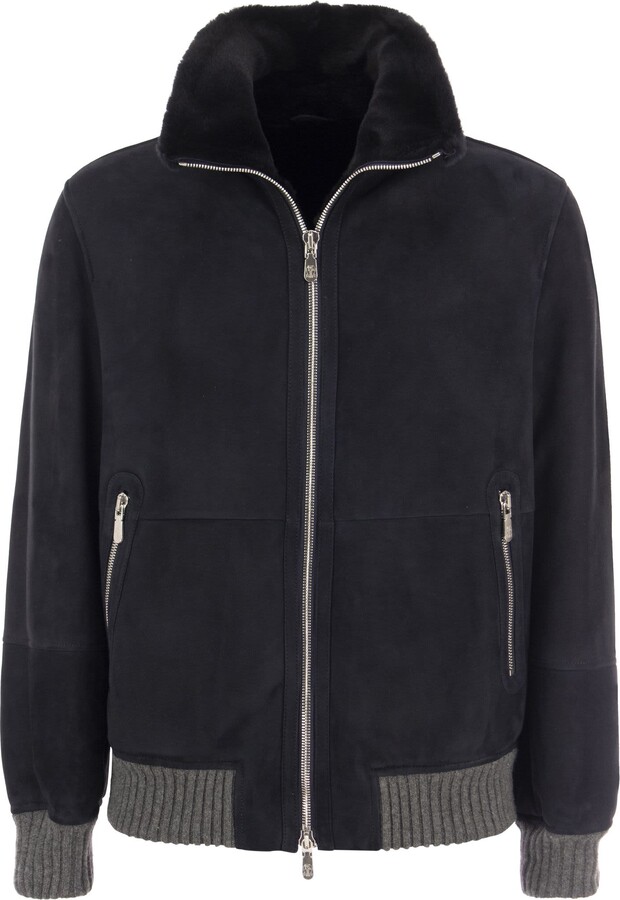 Brunello Cucinelli Sheepskin Bomber Jacket With Wool Details ShopStyle