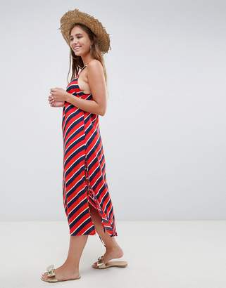 ASOS Design DESIGN stripe print lace up side beach dress