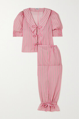 Rixo Odessa Tie-detailed Striped Cotton-poplin Pajama Set - Pink