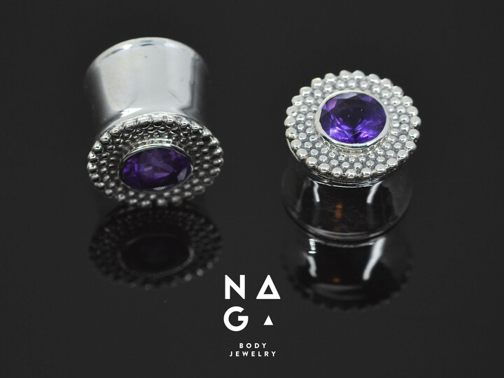 Etsy 1 Pair Of Amethyst Silver Ear Plugs Gauges - 00G | 10mm 1/2\