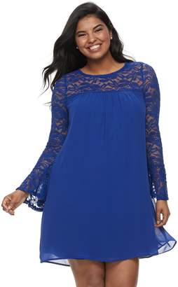 Juniors' Plus Size Lily Rose Bell Sleeve Lace Shift Dress