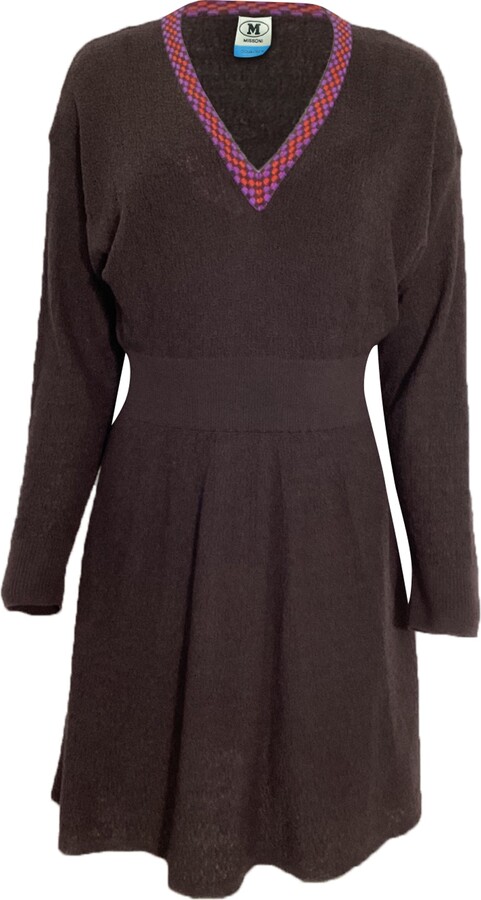 Missoni M V-neck Mini Dress in Brown Wool