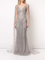 Thumbnail for your product : Marchesa sheer train sleeve gown and cape