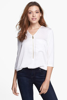 Thumbnail for your product : Vince Camuto Zip Front Mixed Media Blouse