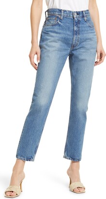 Skinny 7/8 High waist Jeans en el look usado con elementos decorativos häkelspitze