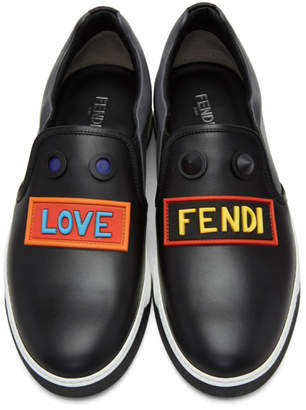 Fendi Black and Grey Faces Slip-On Sneakers