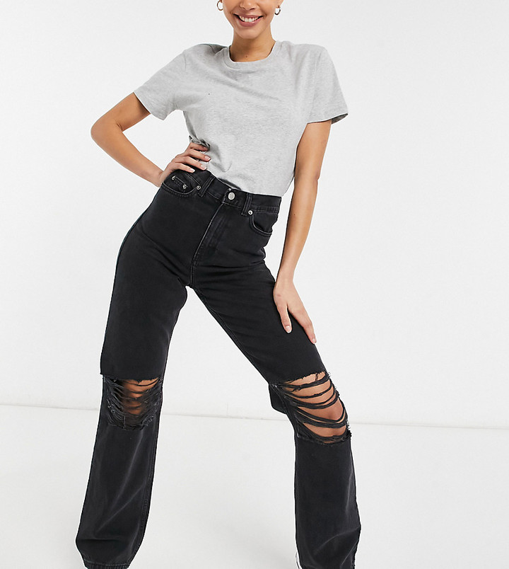 Dr Denim Plus Dr Denim Tall Echo wide leg jeans with knee rips in black -  ShopStyle