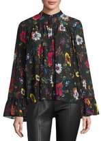 Thumbnail for your product : McQ Shirred Floral Chiffon Blouse, Black/Multicolor