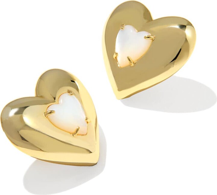 Kendra Scott Sasha Heart Gold Stud Earrings | Freshwater Cultured Pearl