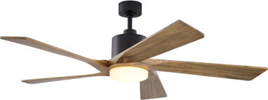 Ivy Bronx Darvis 60 in. Black Indoor Outdoor Rod Mount Contemporary Ceiling Fan with Dark Elm Blades, Dimmable Integrated LED Light Kit and Remote Control Inclu