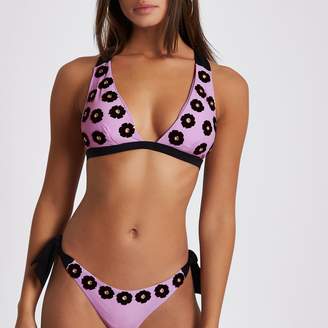 River Island Womens Purple 3D flower triangle bikini top