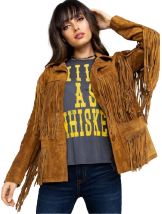 ladies fringed leather jacket