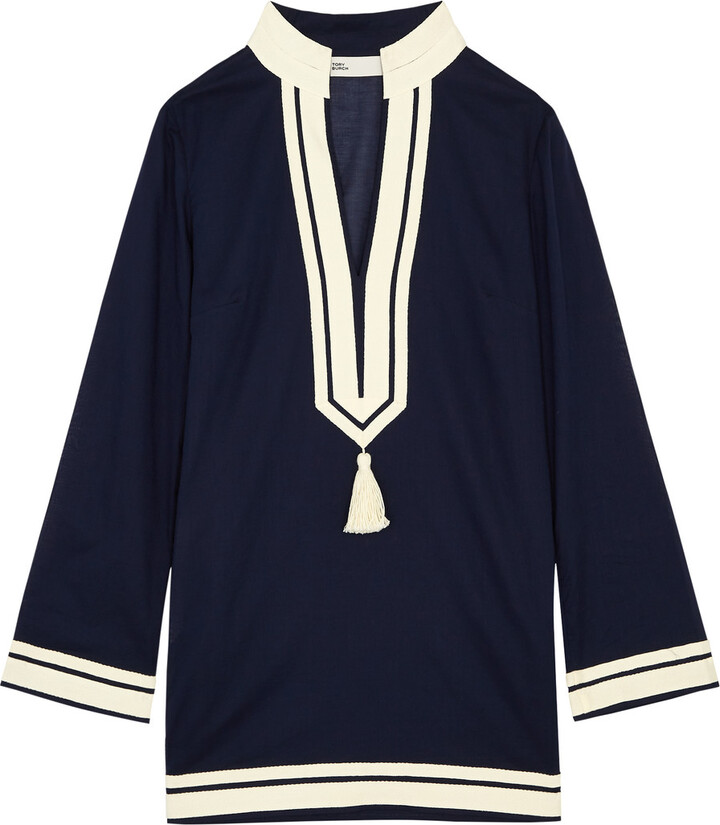 Tory Burch Stripe-trimmed Cotton Tunic Kaftan