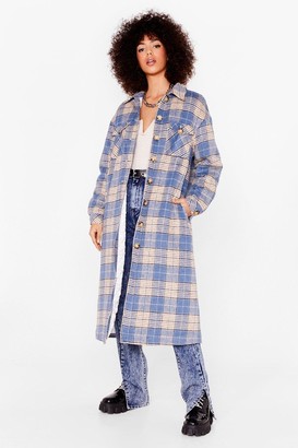 Nasty Gal Womens What the Check Longline Shirt Jacket - Blue - 4