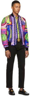 Versace Multicolor Silk Neon Bomber Jacket