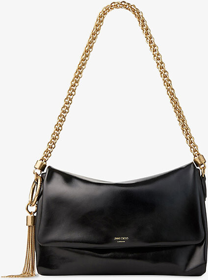 Jimmy Choo Womens Black/Gold Callie Flap Leather Shoulder Bag 1 Size