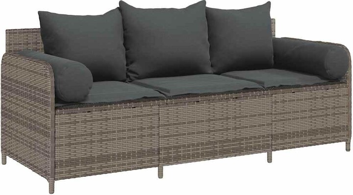 VidaXL Garden Sofa Grey Pe Rattan 3-Seater Removable Covers