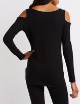 Thumbnail for your product : Charlotte Russe Ribbed Cold Shoulder Tee