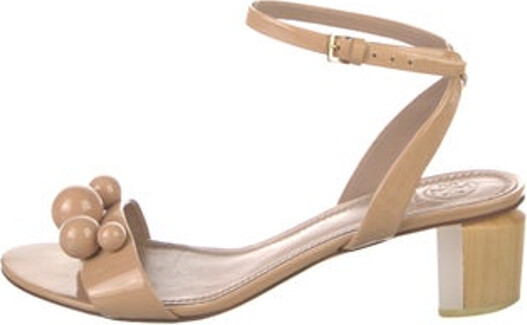 Tory Burch Patent Leather Sandals Neutrals Wrap-Around Straps & Buckle Closure at Ankles Designer