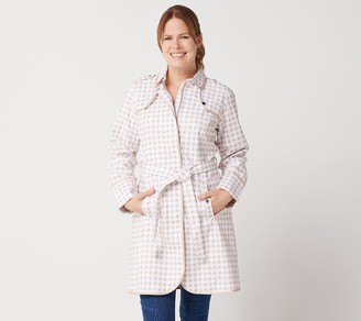 Isaac Mizrahi Live! Gingham Trench Coat with Piping Detail