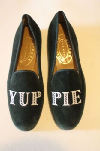 Green yuppie prep velvet stubbs & wootton women's slippers size 7.5