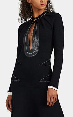 Proenza Schouler Women's Leather-Trimmed Rib-Knit Fit & Flare Dress - Black